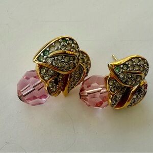 Vintage Swarovski Earrings Leaf and Drop Design, pierced